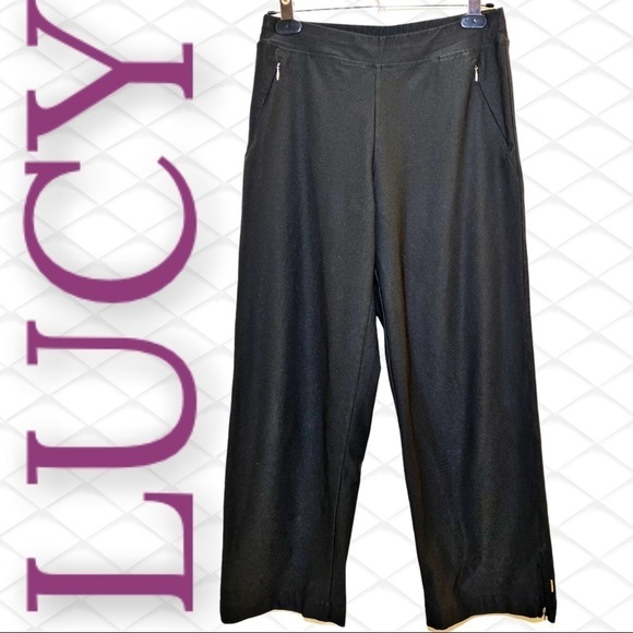 LUCY Everyday Black Classic Stretchy High Rise Wide Leg Capri Yoga Pants, Small - Picture 9 of 9